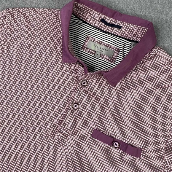 Ted Baker Men's Polo Shirt Sz 4/Medium Geometric Print Short Sleeve Shirt Golf - Picture 1 of 8